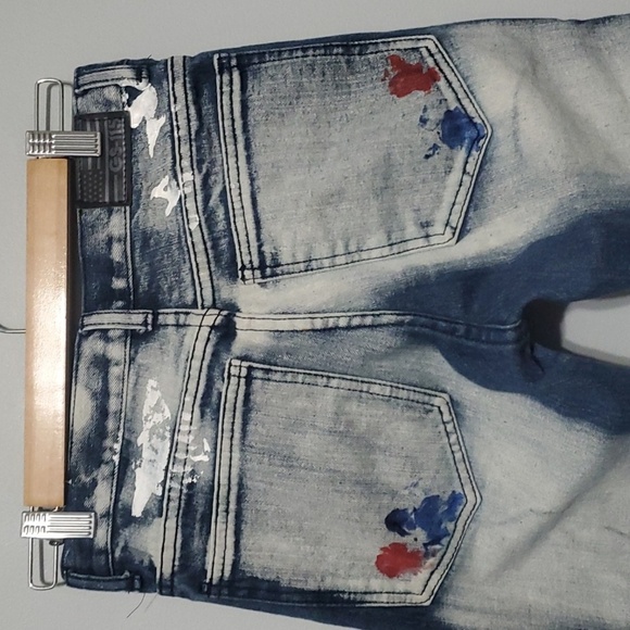 GS-115 Denim Jeans Boys Size 12 Blue Moto Paint Dye Splatter Artzy Art - Picture 9 of 13
